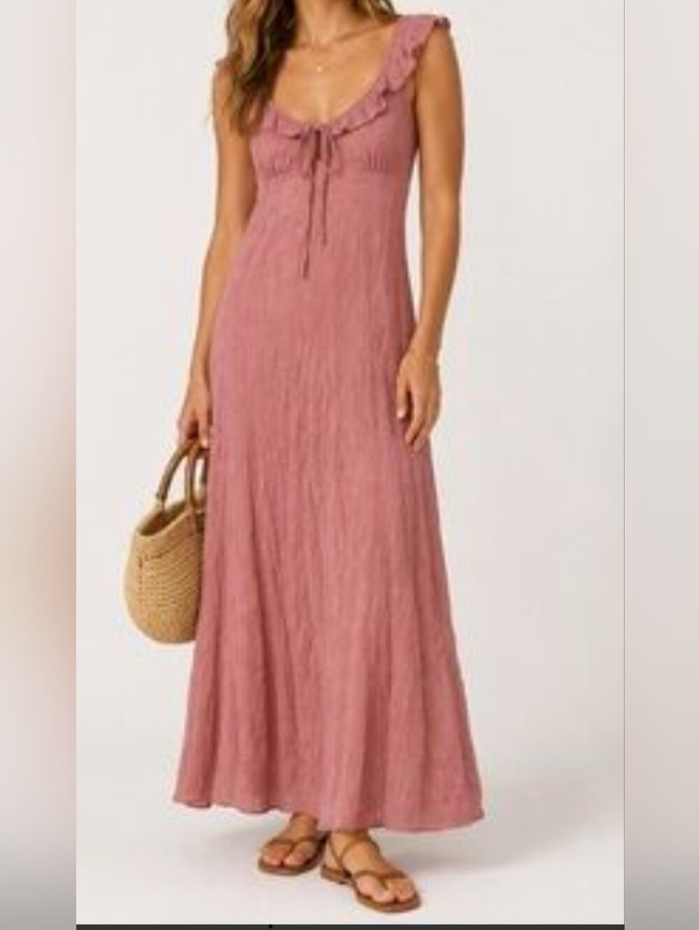 Monteau Mauve Tie-Front Ruffle Maxi Dress